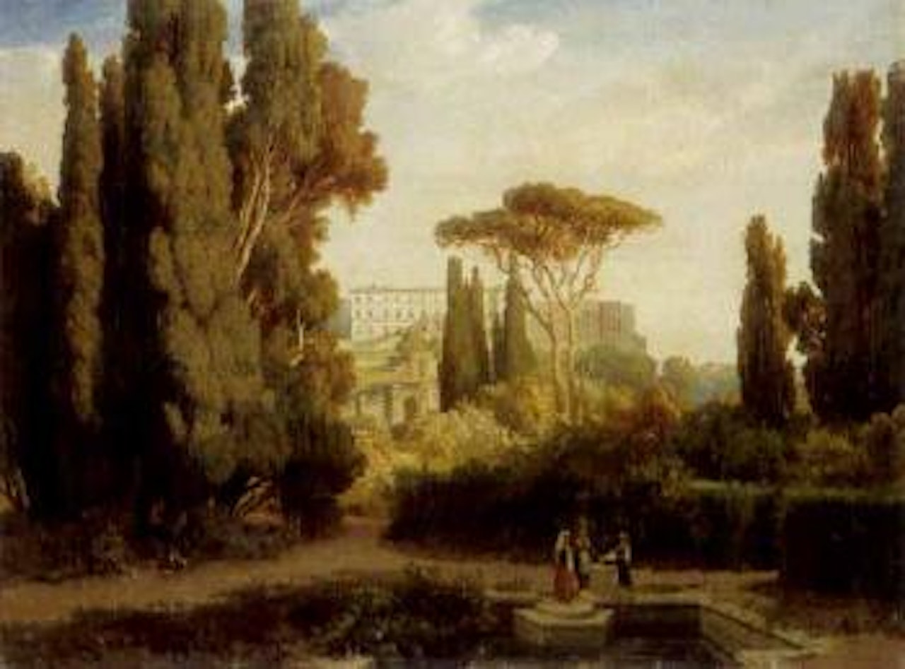 Young women drawing water in Villa Maffei Gardens, Rome by Italian School