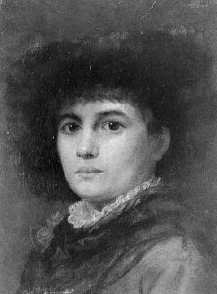 Portrait of elegant young lady in hat by Hans Makart
