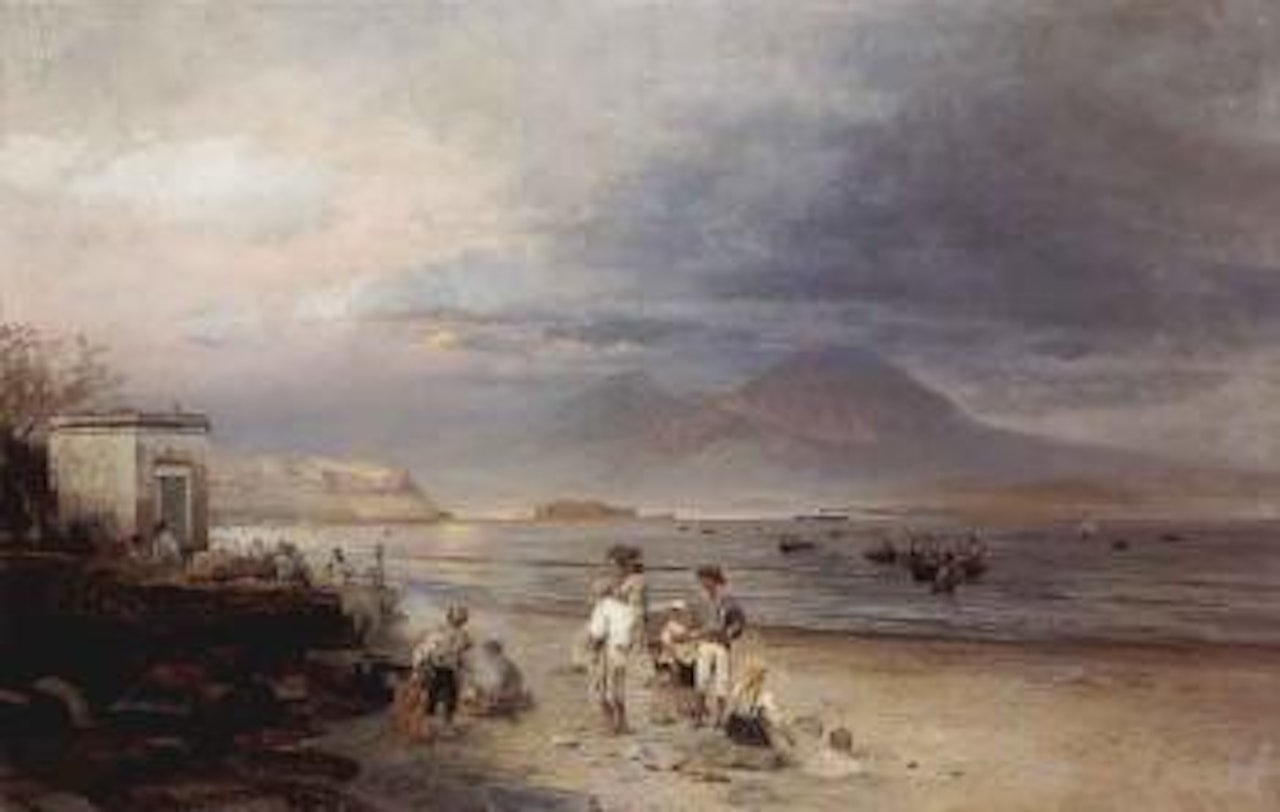 Fishermen with Bay of Naples and Vesuvius beyond by Oswald Achenbach