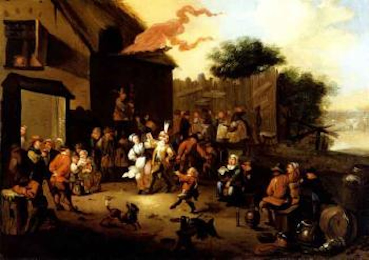 Peasants feasting before inn by Egbert van Heemskerk III