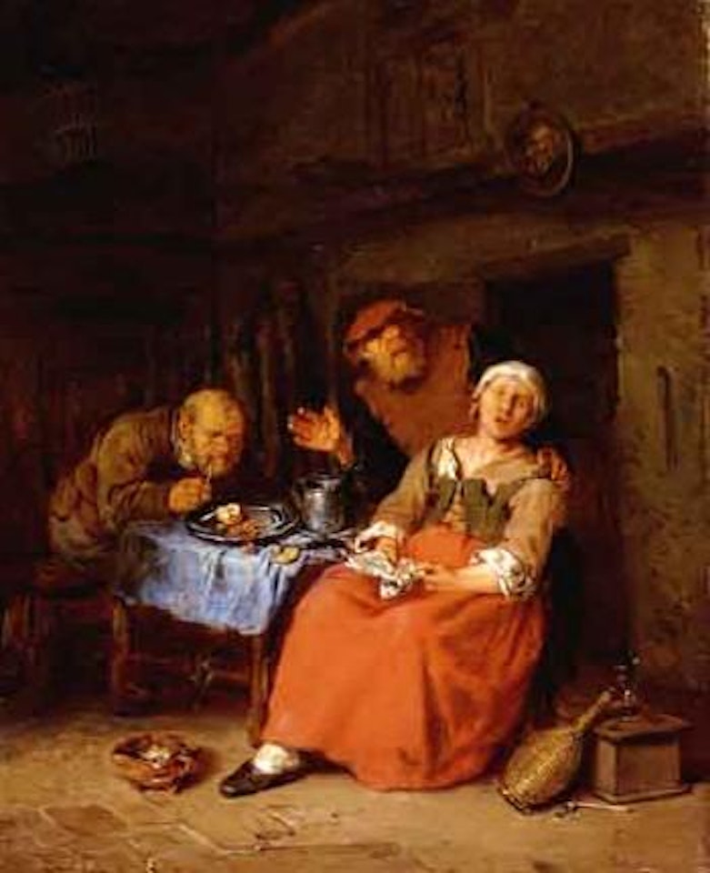 Couple singing and man smoking pipe at table by Egbert van Heemskerk III