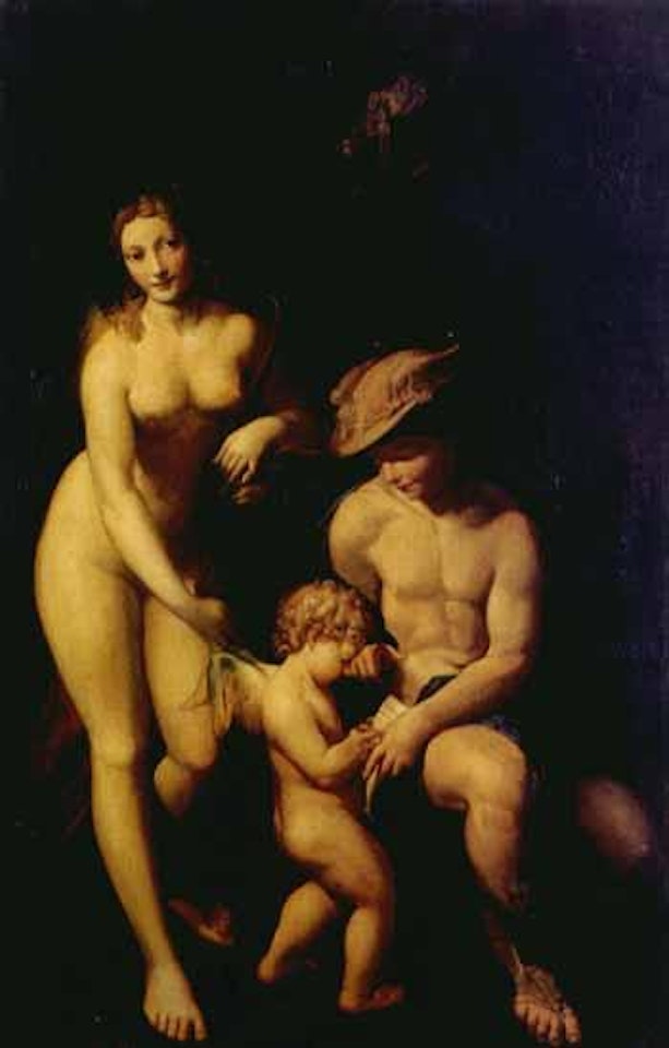 Venus, Cupid and Mercury before woodland spring by Italian School