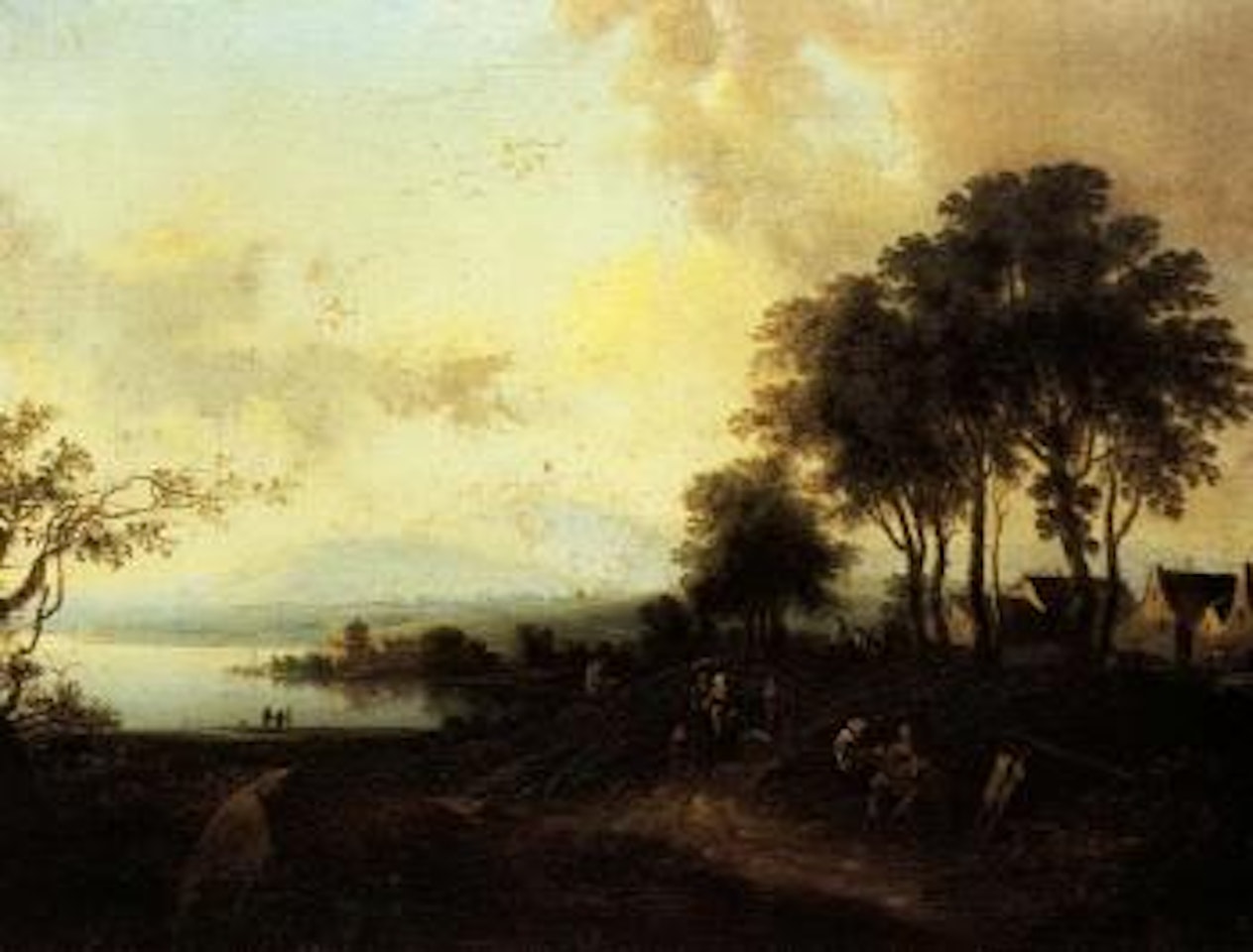River landscape with figures by Flemish School