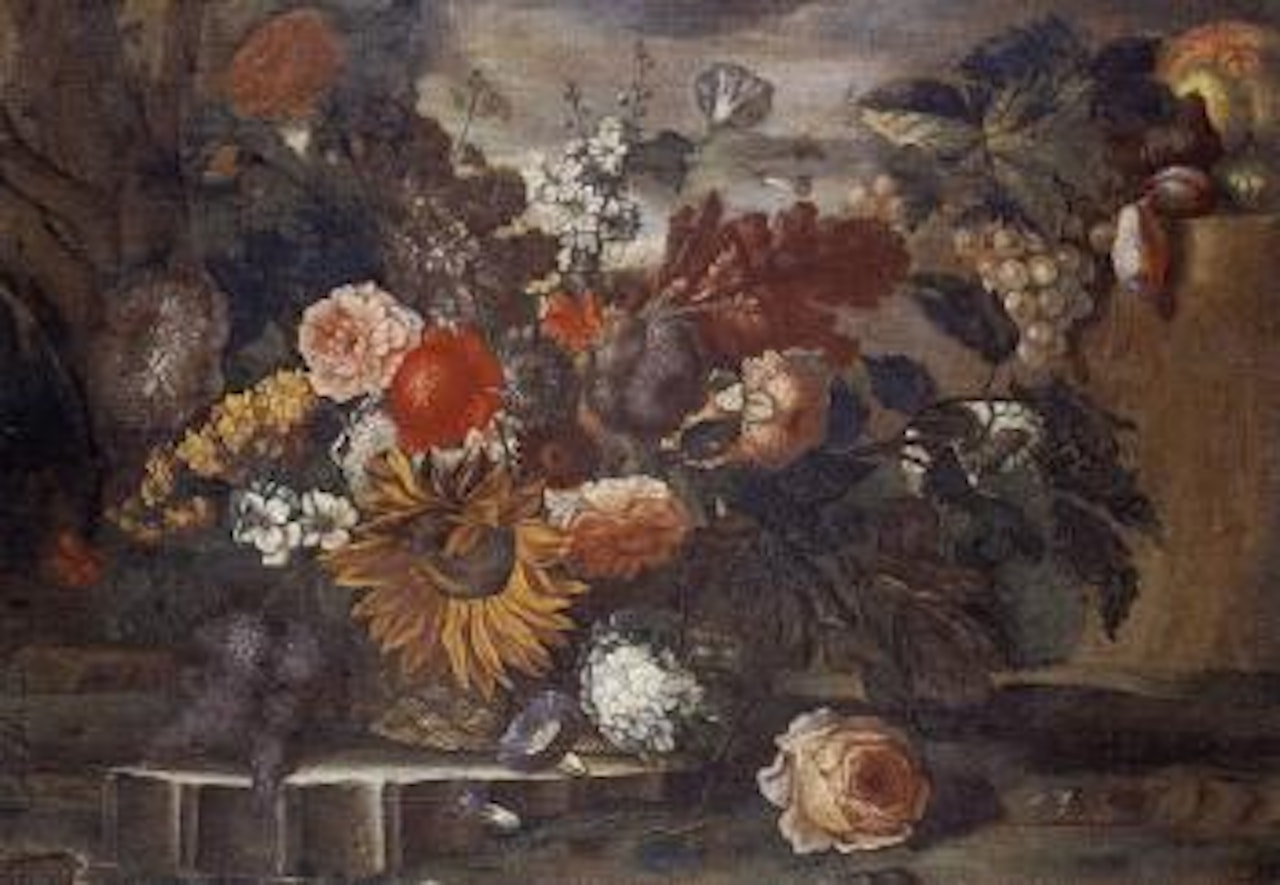 Still life with flowers and fruit by Roman School