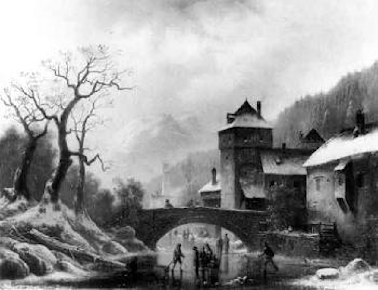 Winter mountain scene with skaters by Anton Doll