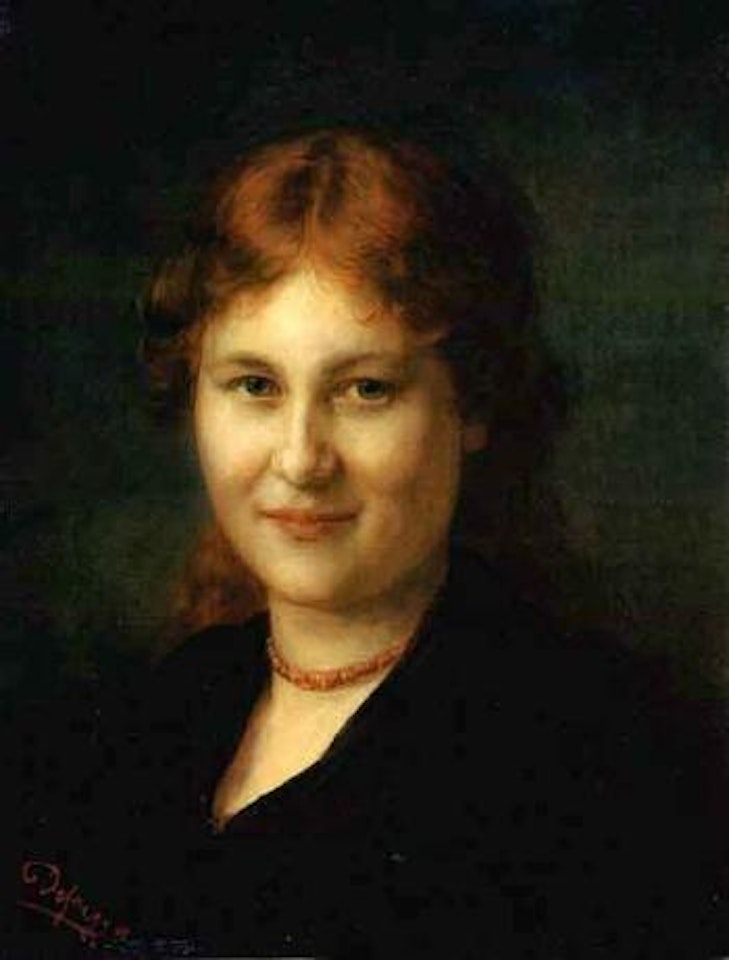 S'Nandl - junges Madchen in dark dress, coral necklace by Franz von Defregger