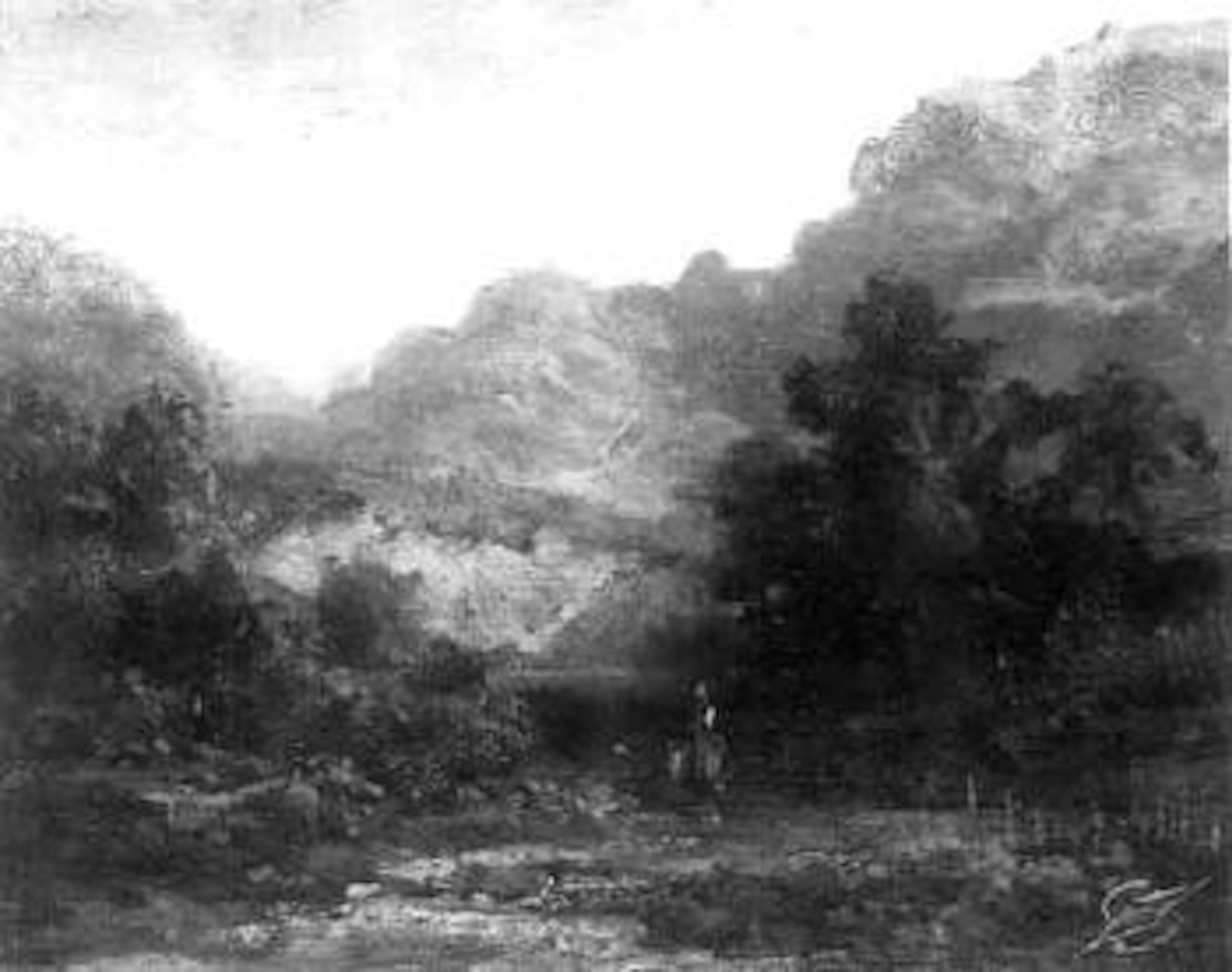 High alpine landscape with mother and child by Carl Spitzweg