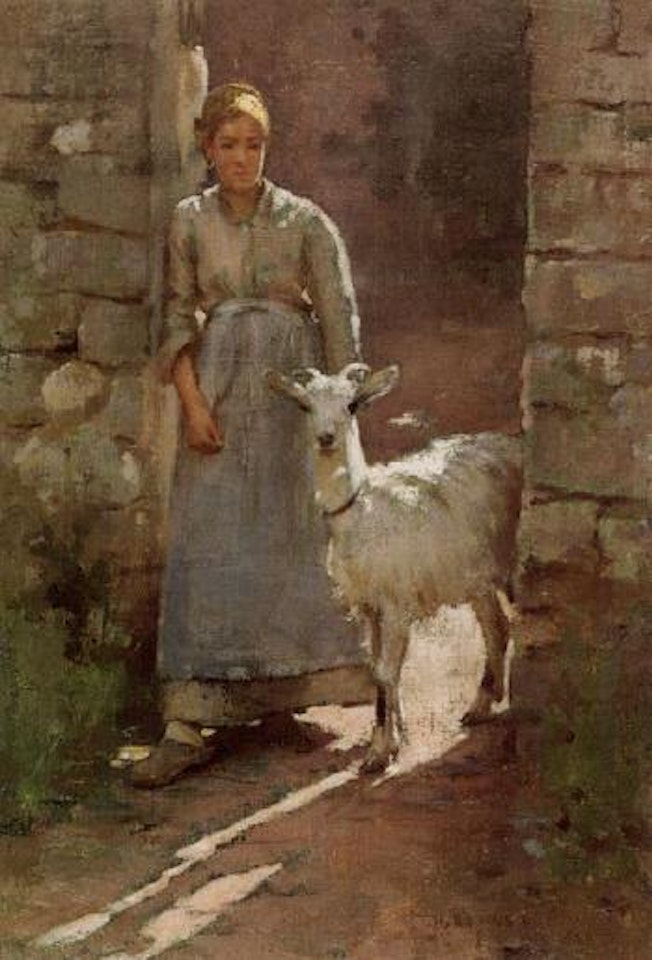 Girl with goat by Theodore Robinson