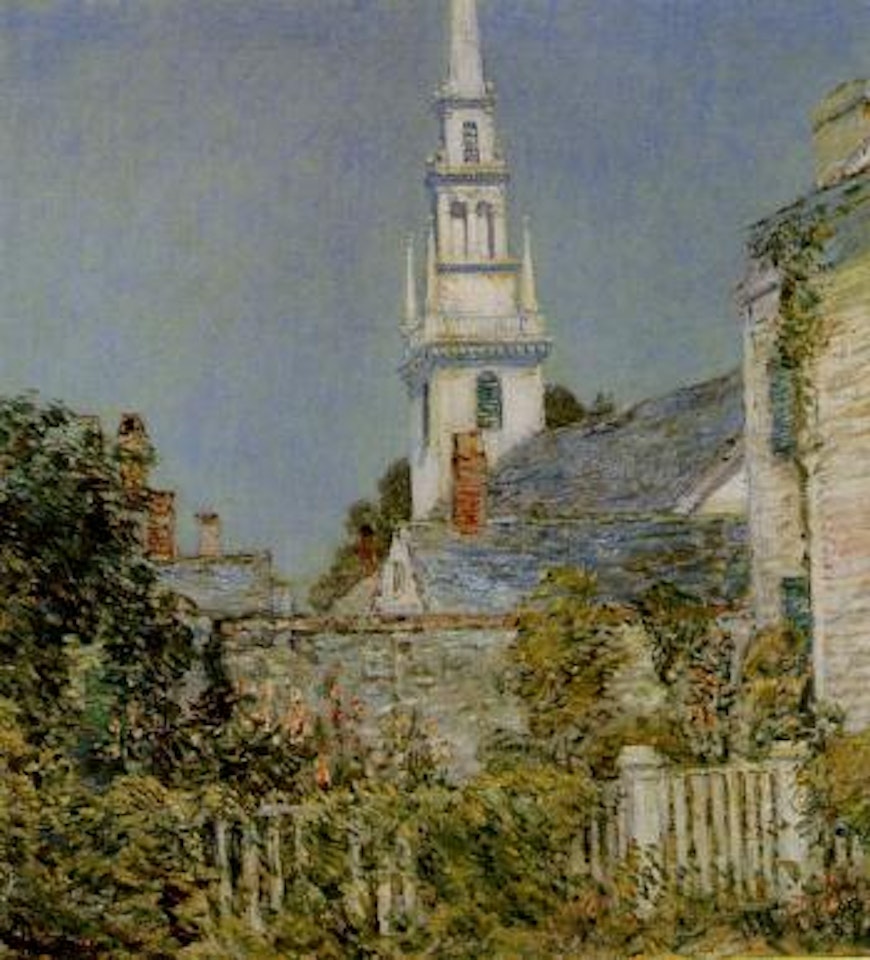 Church in New England village, the White Church, Newport by Childe Hassam