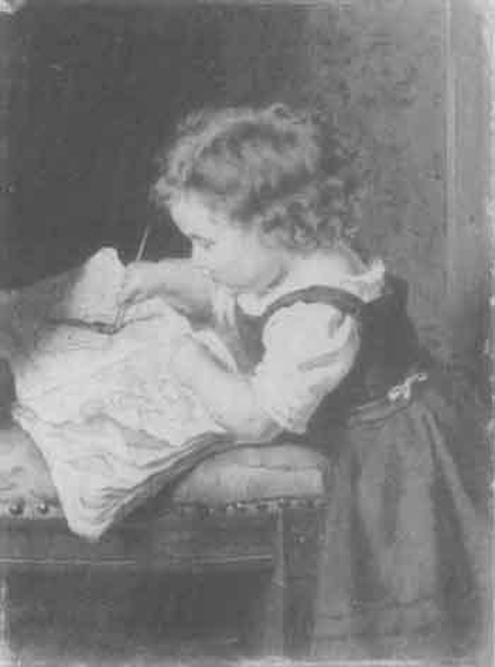 Young girl painting in book by German School