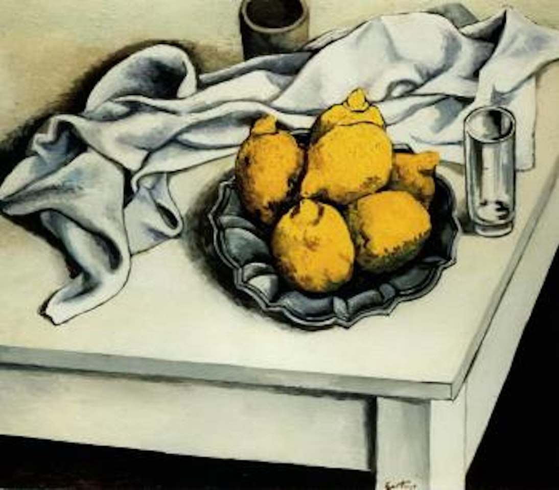 Lemons on white table by Renato Guttuso