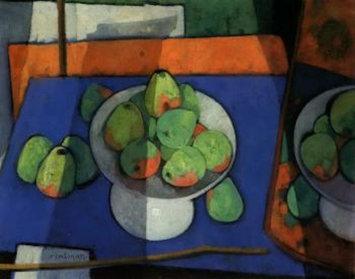 Fruit stand with pears by Felice Casorati