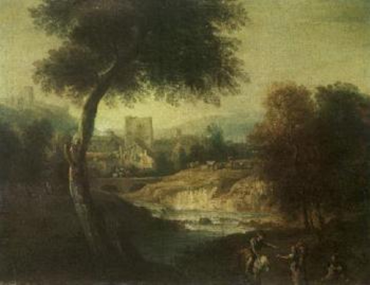Italianate river landscape with travellers by Francesco Zuccarelli