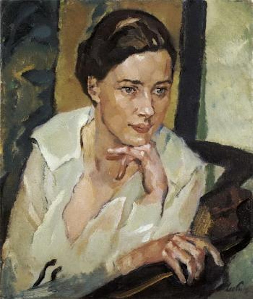 Woman in white dress by Leo Putz