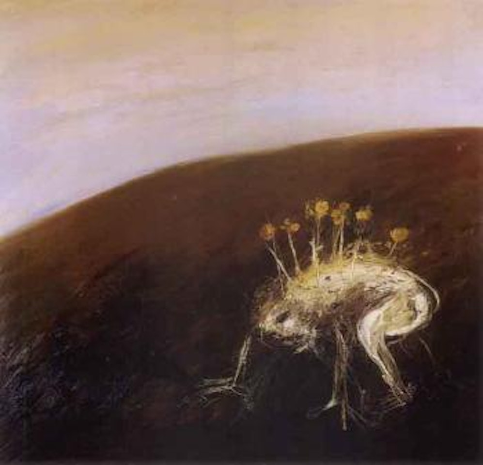 Nebuchadnezzar eating grass in hilly landscape with lamb's head by Arthur Merric Bloomfield Boyd