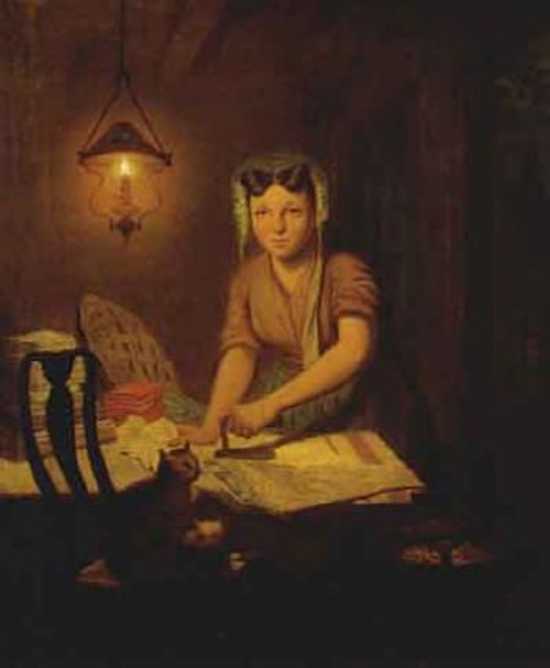 Girl ironing by Petrus van Schendel