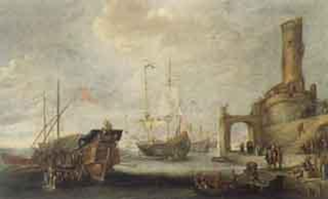 Porto mediterraneo fortificato con una galera medicea by Cornelis de Wael