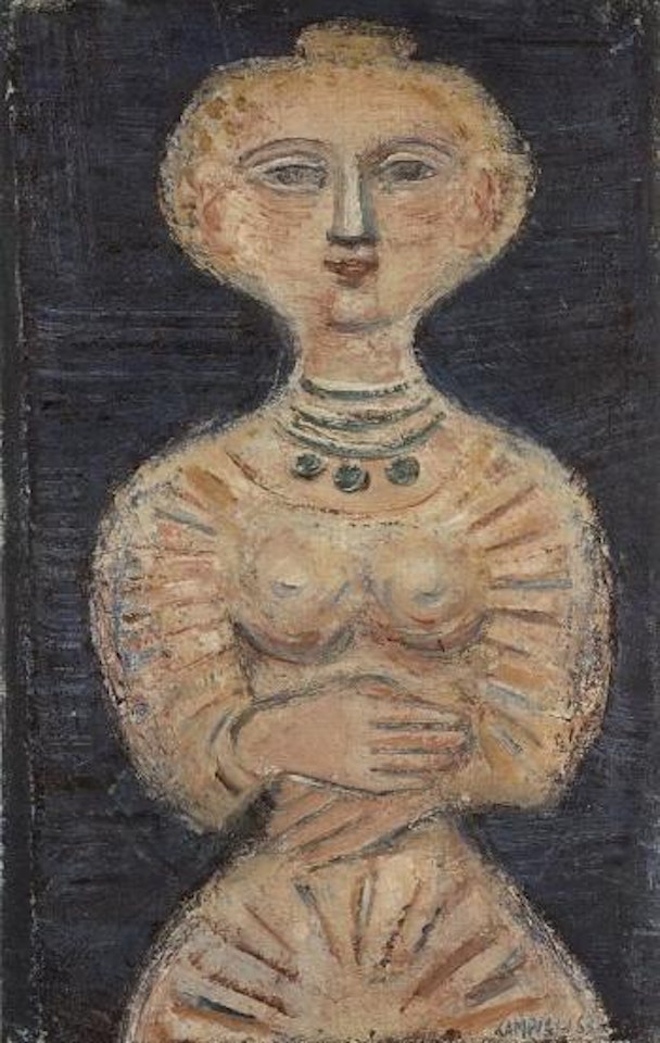 Idol on blue background by Massimo Campigli