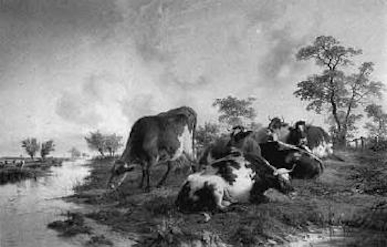 Cattle resting in landscape by Thomas Sidney Cooper
