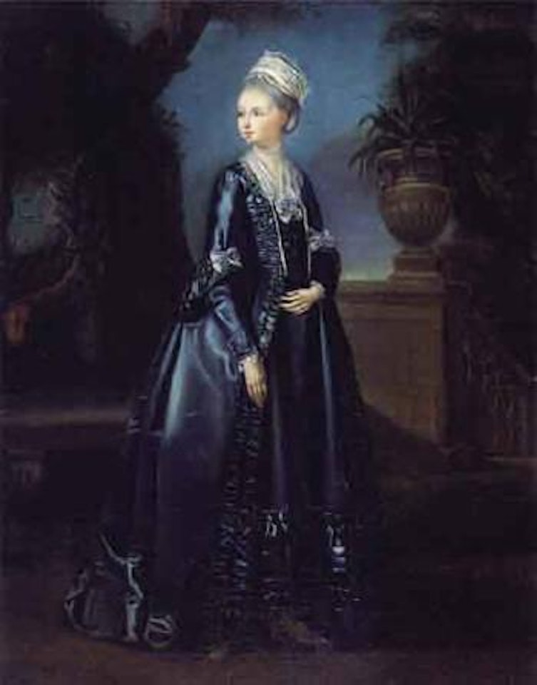 Young noblewoman in shimmering silk dress by Spanish School