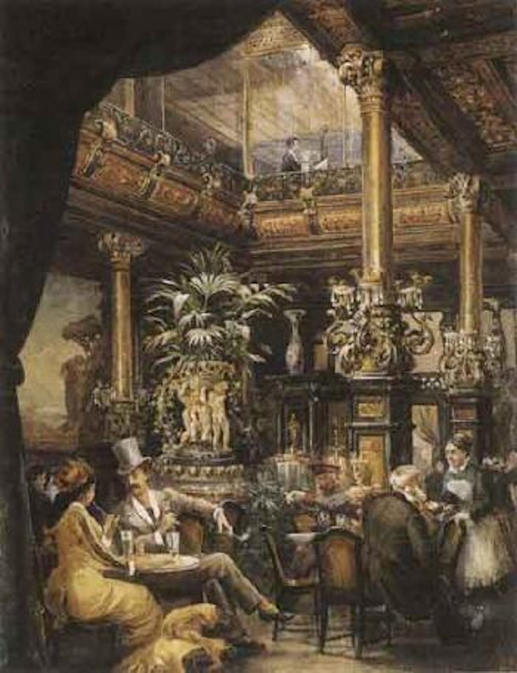 Figures in cafe interior by Adolph Menzel