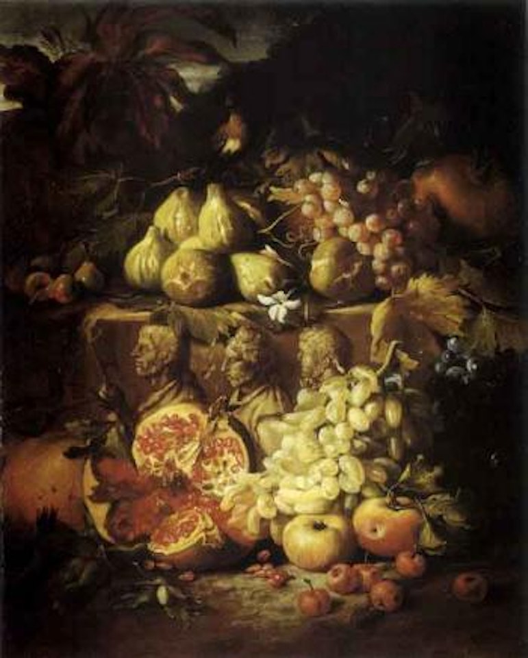 Natura morta con frutta e scultura antica by Abraham Brueghel