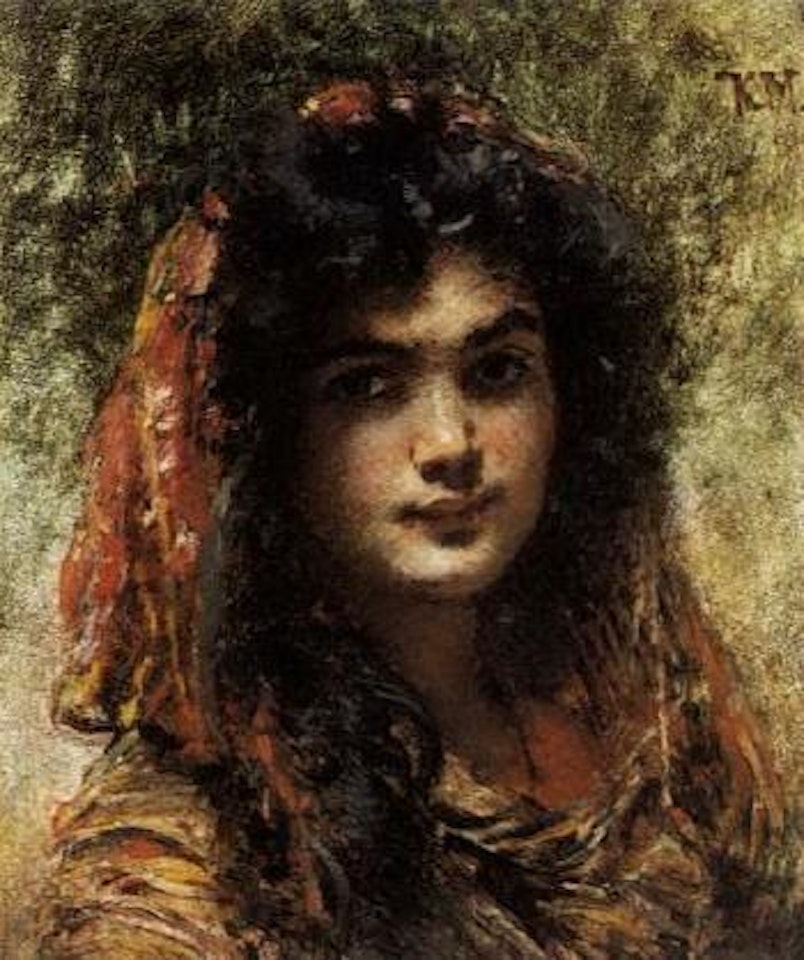 Portrait of dark haired girl by Konstantin Makovsky