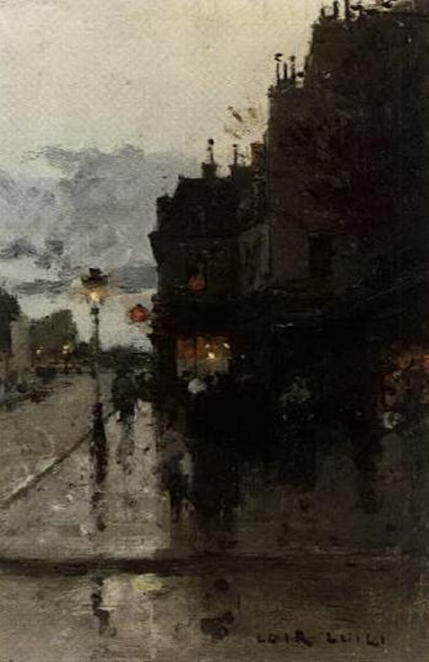 Parisian street scene by night by Luigi Loir
