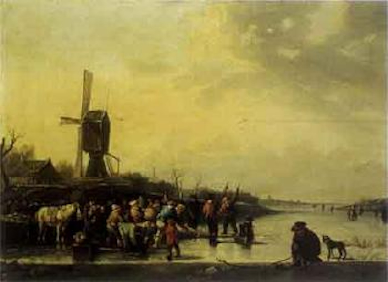 Pescatori e pattinatori sul ghiaccio by Dutch School