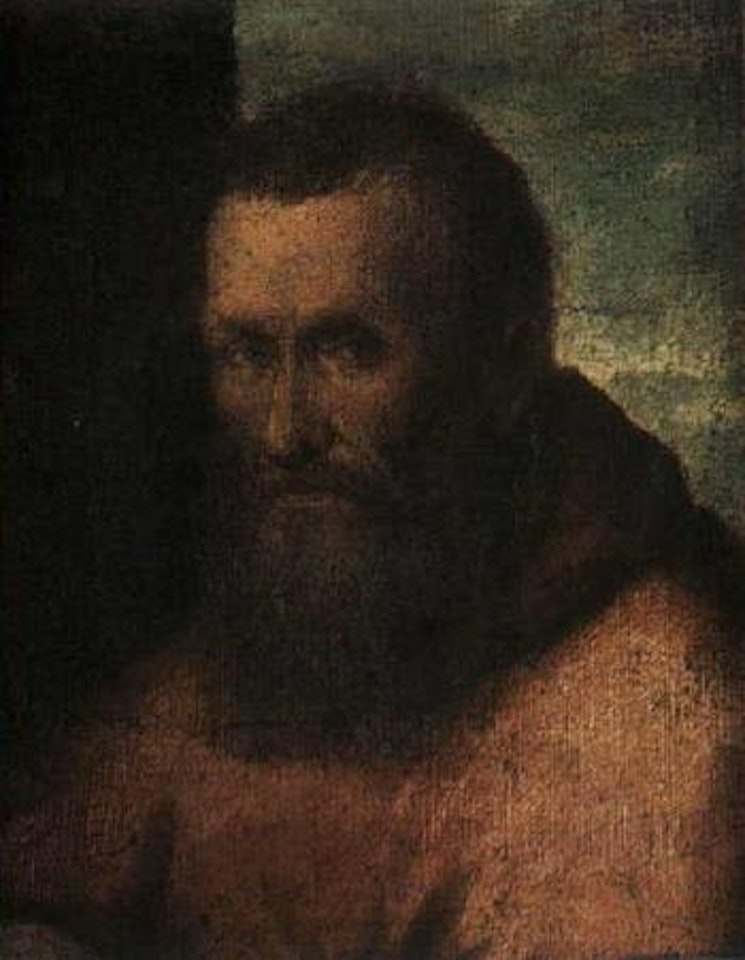 Portrait of man, head and shoulders wearing red coat by Venetian School