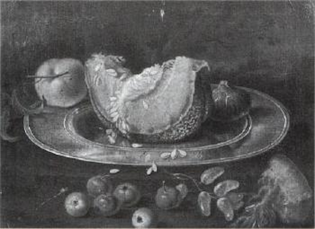 Still life of fruit on silver plate by German School