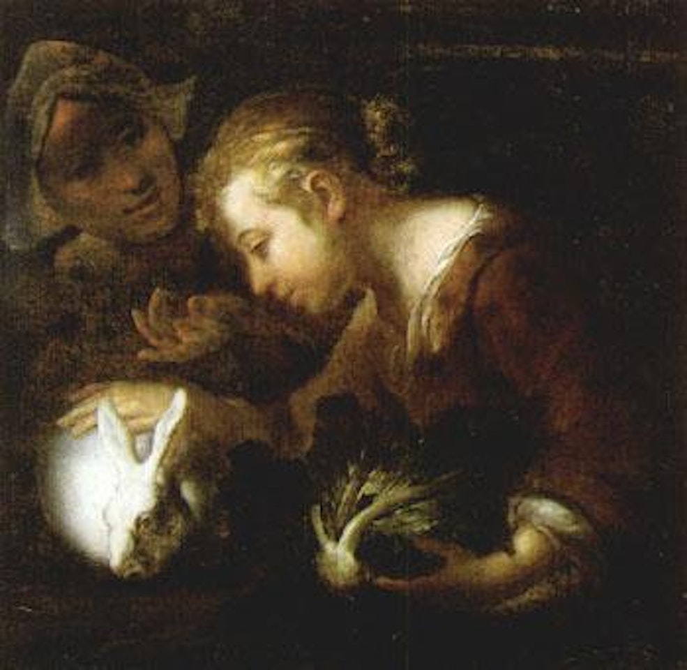 Two girls with rabbit by Franz Werner von Tamm