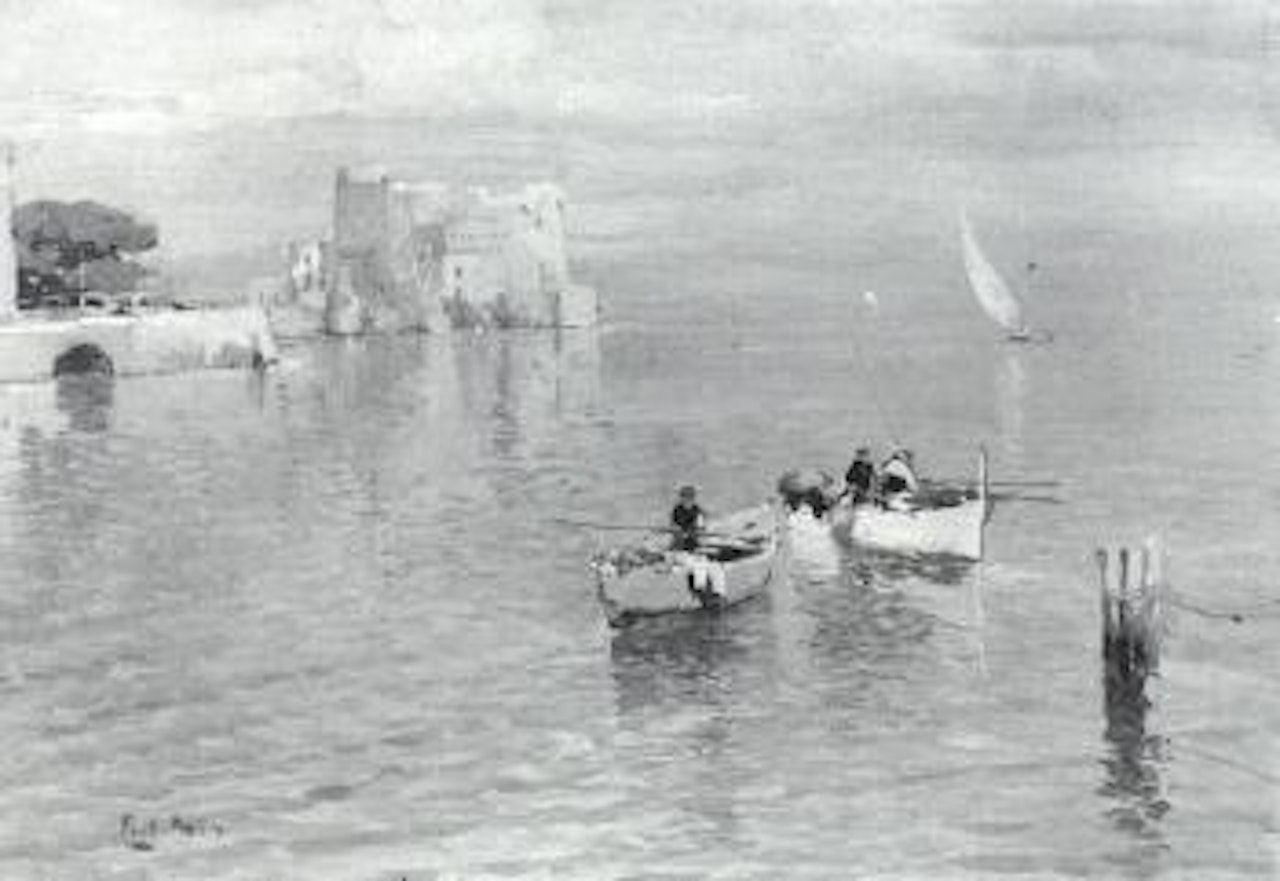 Neapolitan seascape with boats by Fausto Pratella