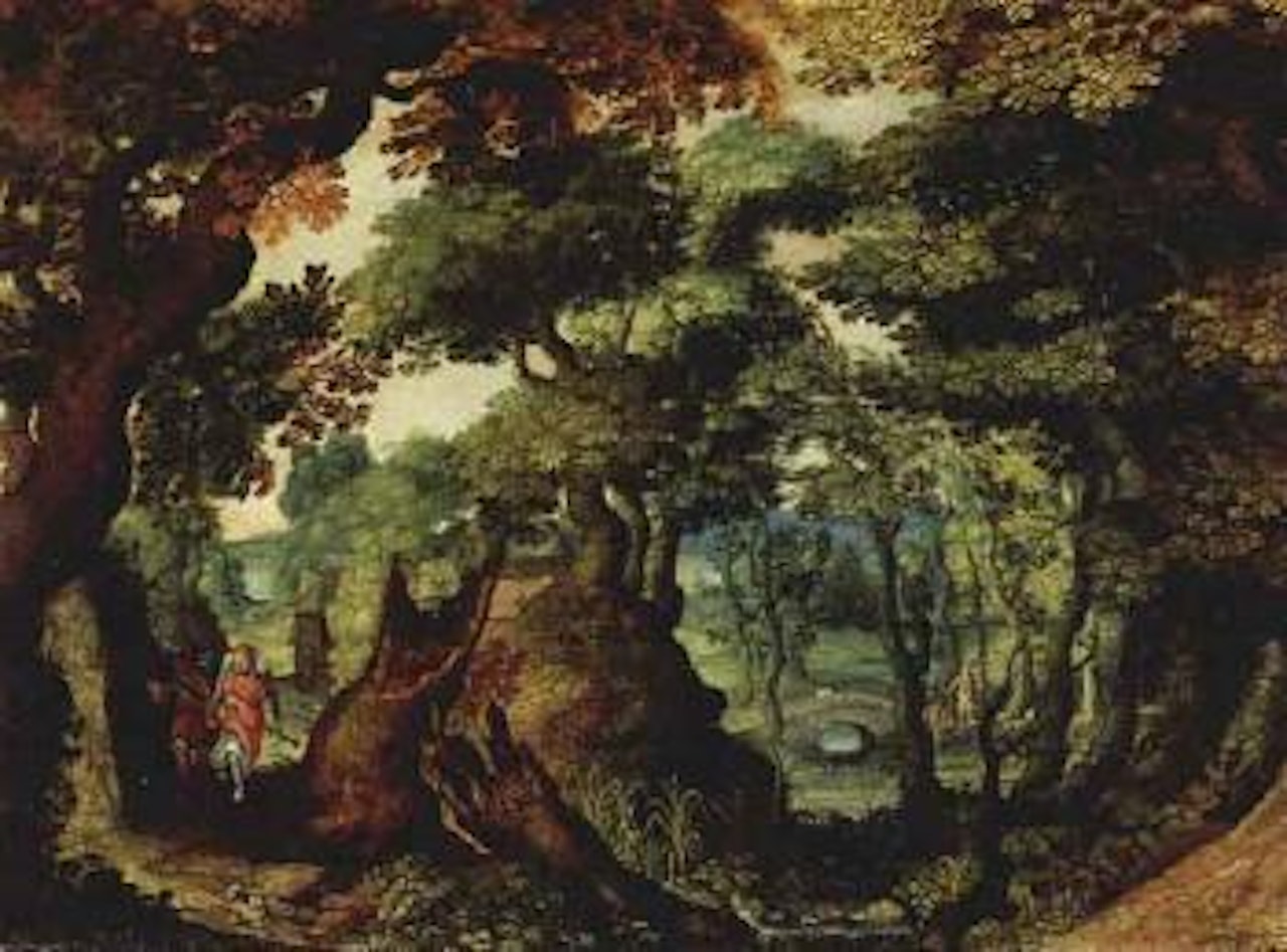 Tobias and the angel in wooded landscape by Anton Mirou