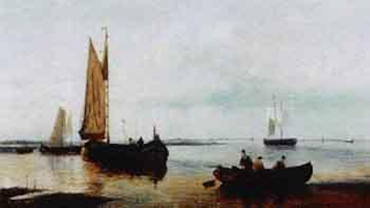 Coastal scene with figures by English School