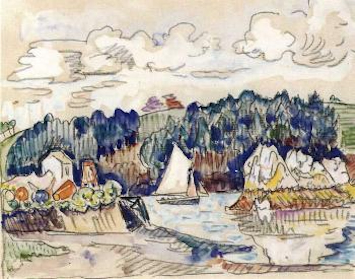 Paysage de Bretagne, bateau de peche dans un aber by Paul Signac