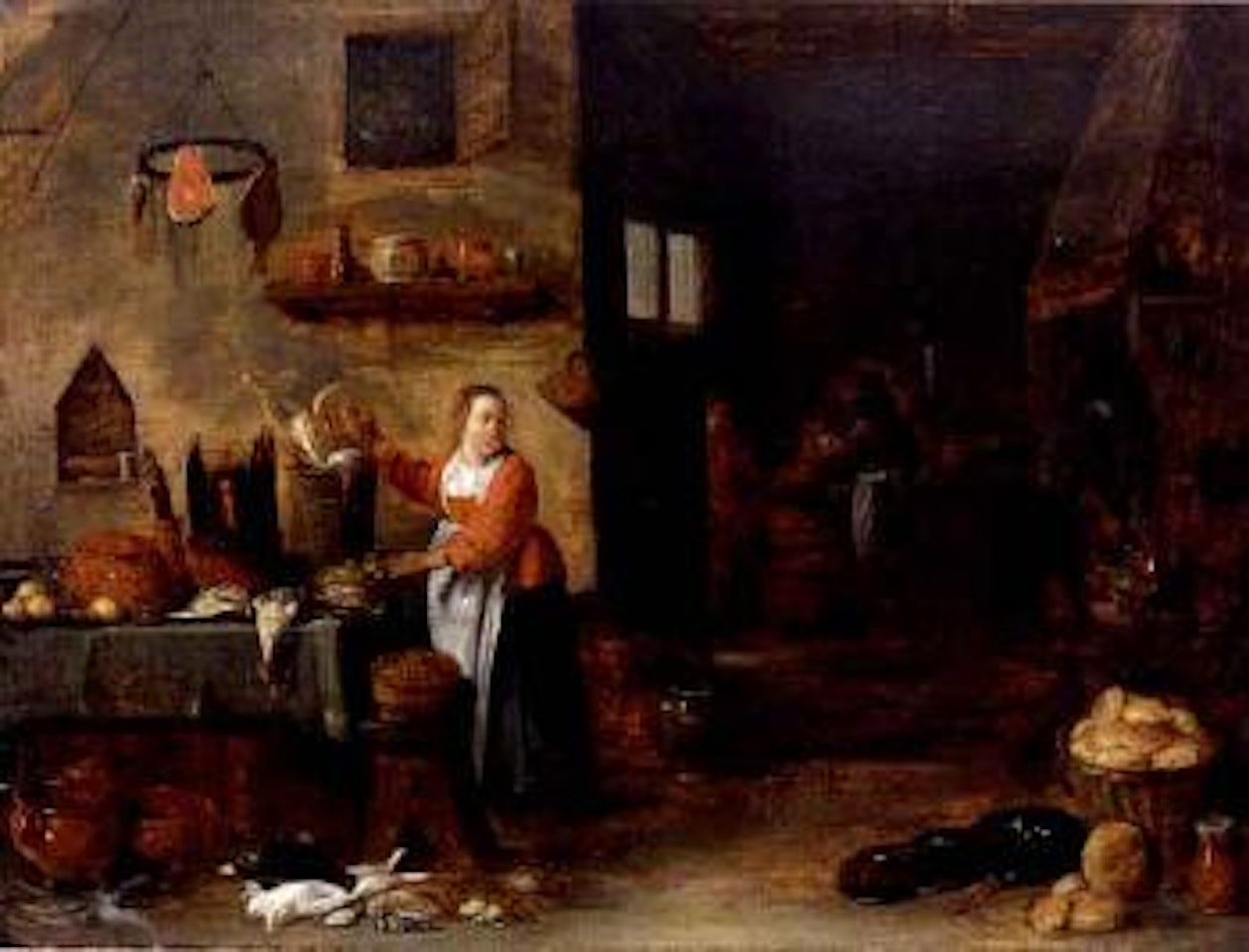 Kitchen scene with girl in foreground by David Teniers II