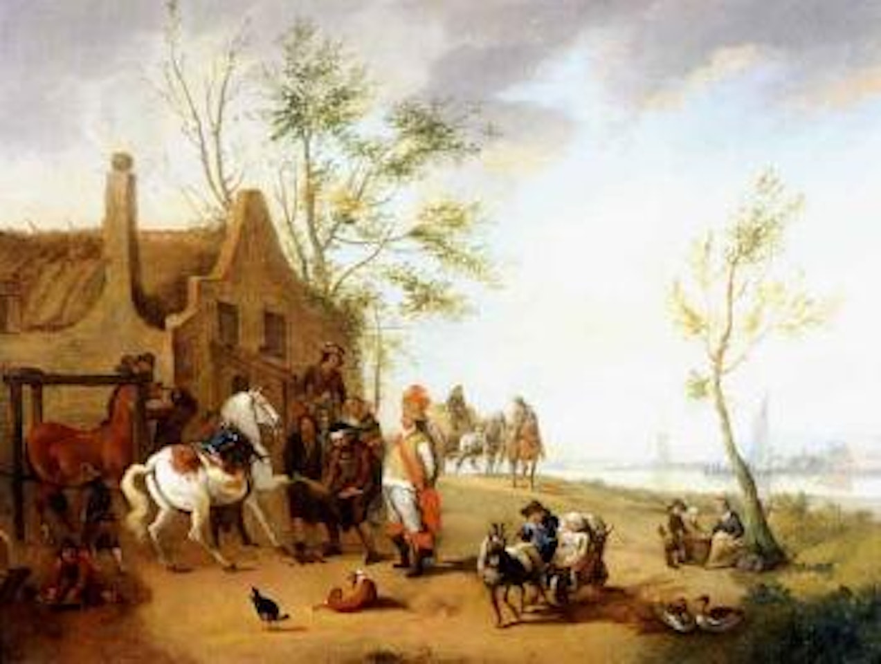 Figures outside blacksmith's by Philips Wouwerman