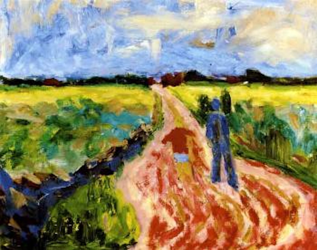 Landscape with pink road by Ragnar Sandberg