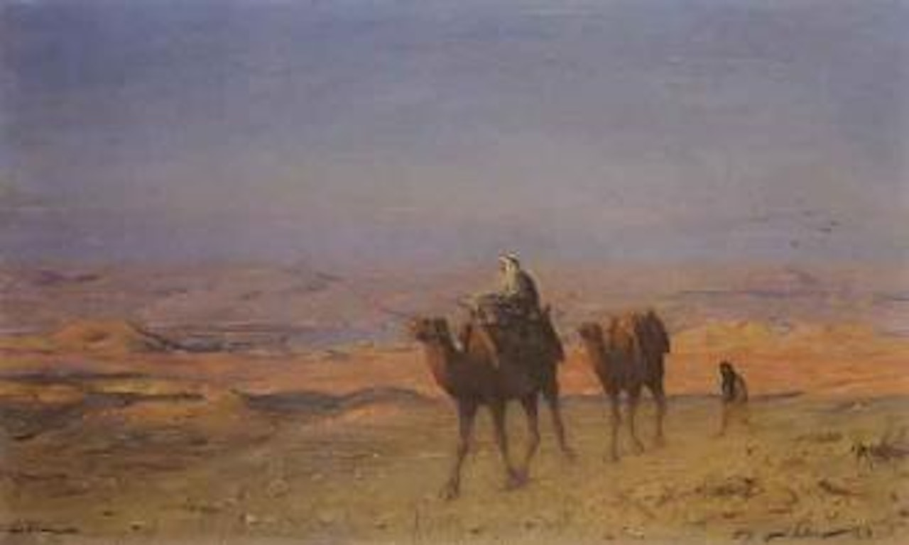 Camels and riders at Dead Sea by Ludwig Blum