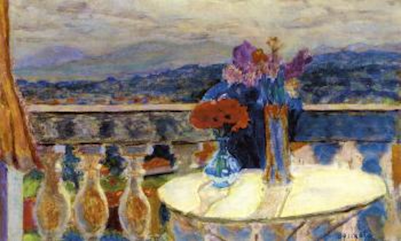 Fleurs devant un paysage du midi by Pierre Bonnard