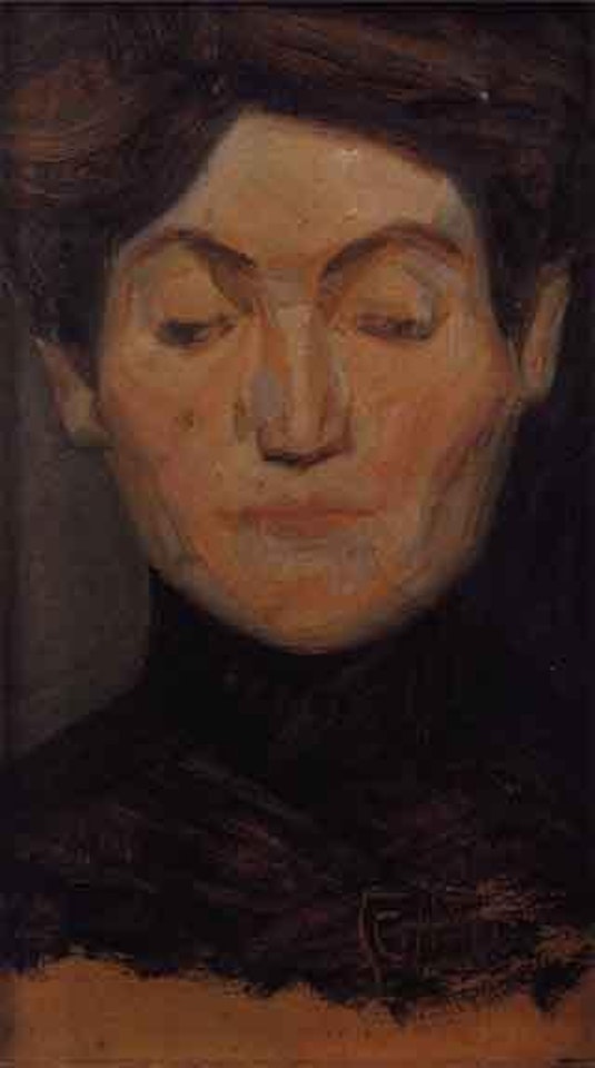 Portrait of woman with lowered eyelids by Egon Schiele