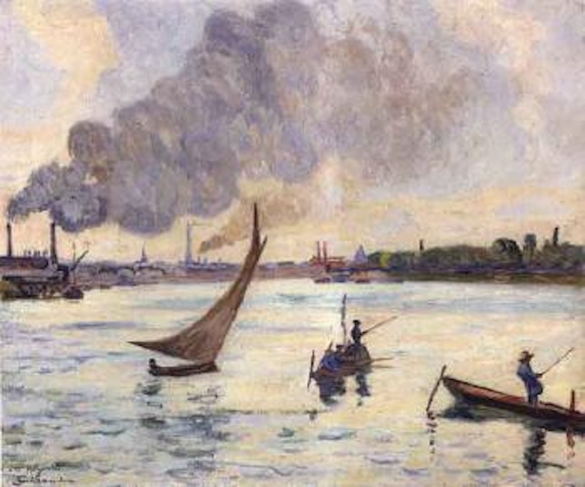 Pecheurs et voilier, confluent de la Seine et de la Marne by Armand Guillaumin