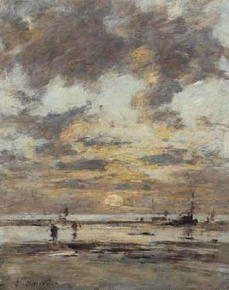 Environs de Trouville, maree basse, soleil couchant by Eugène Boudin