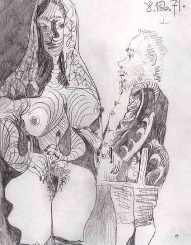 Femme nue contemplee par un homme by Pablo Picasso