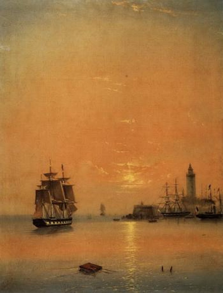British ship and French steamer behind lighthouse by Ivan Konstantinovich Aivazovsky