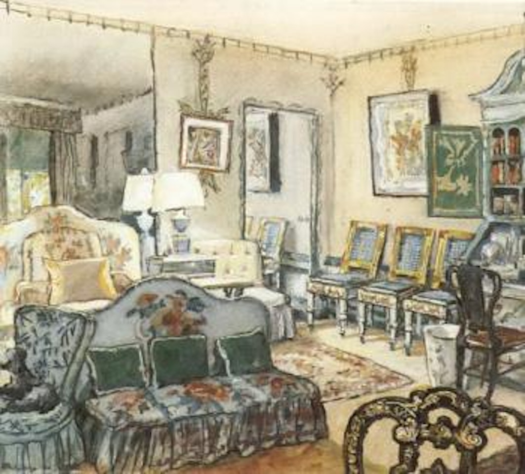 Interior with poodle by Mstislav Valerianovich Dobuzhinsky