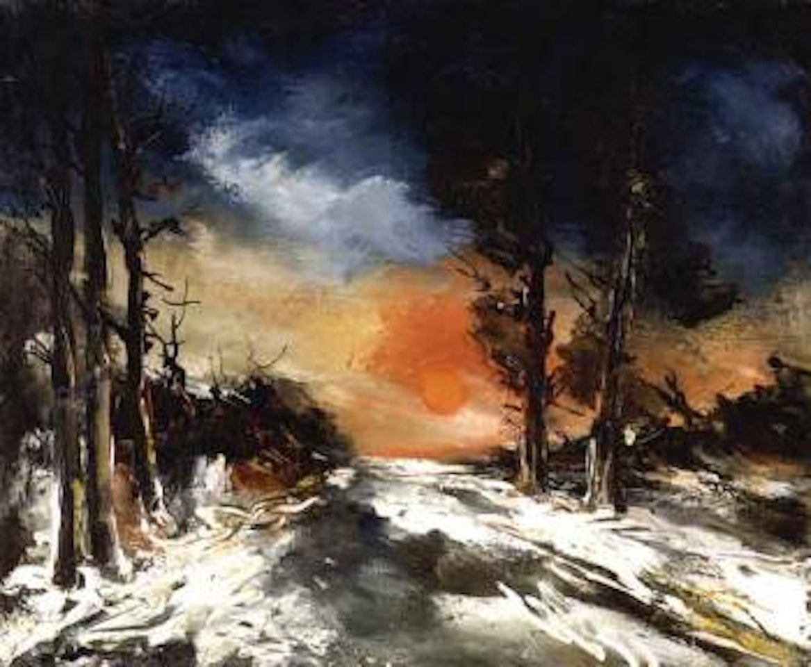 Soleil rouge, la route sous la neige by Maurice de Vlaminck