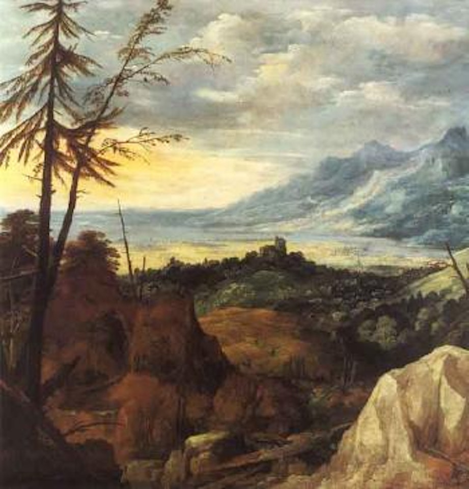 Extensive landscape with pine trees by Joos de Momper the Younger