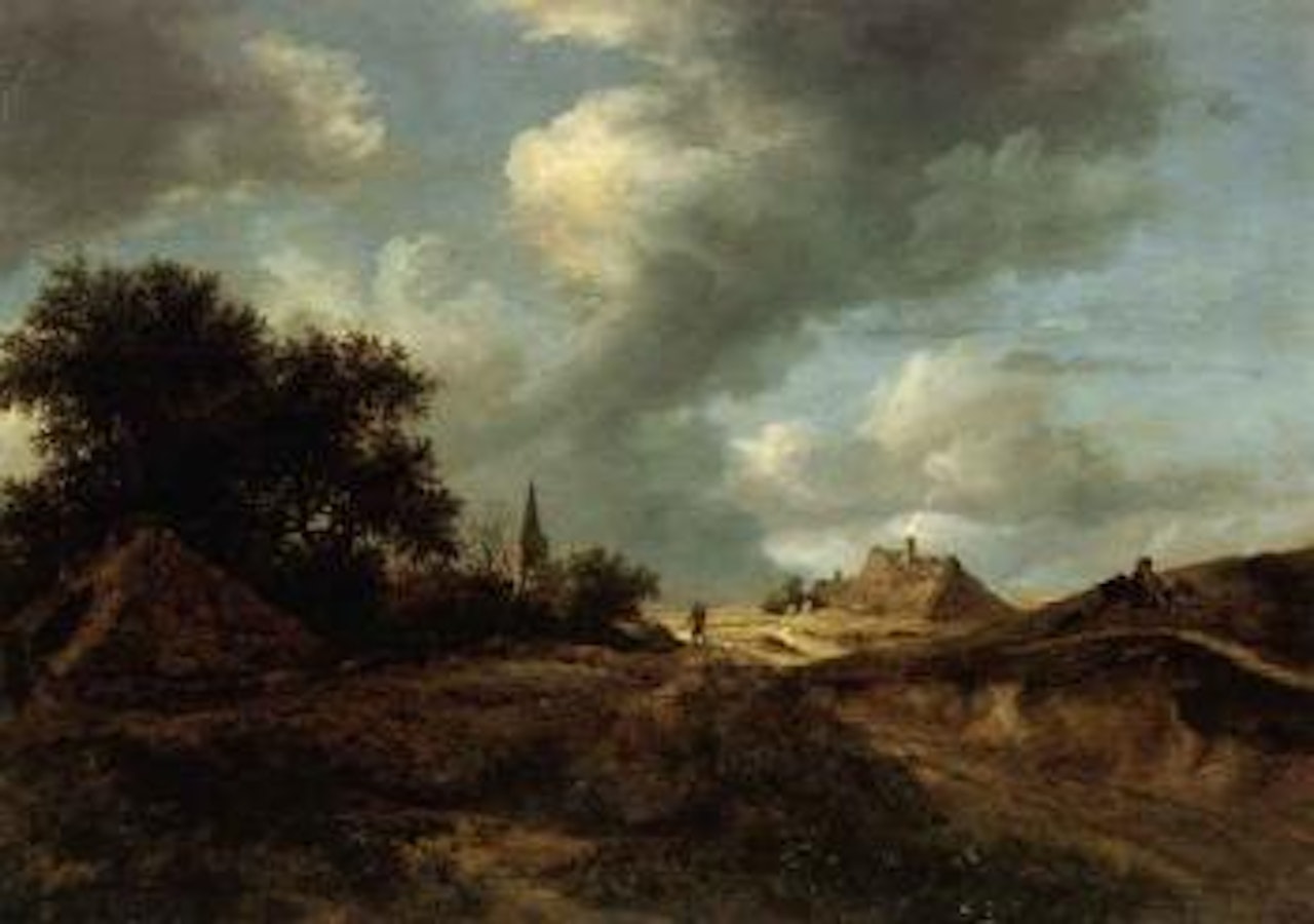 Dune landscape with figures by the side of a path by Jacob Salomonsz. van Ruysdael